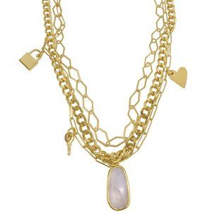 Gold Plated 3 Chain Charm Necklace Moonstone Centerpiece New Without Tag